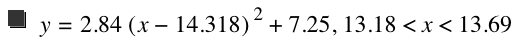 y=2.84*[x-14.318]^2+7.25,13.18<x<13.69