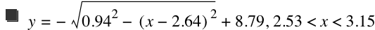 y=-sqrt(0.9399999999999999^2-[x-2.64]^2)+8.789999999999999,2.53<x<3.15